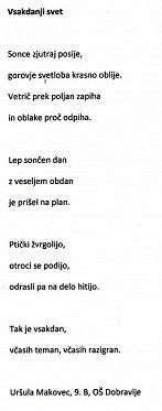 Uršula Makovec, 9.r., Vsakdanji svet